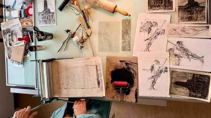 Drawing folly - drypoint session