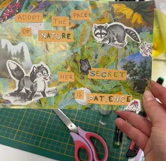 Workshop making collages with garden leaves