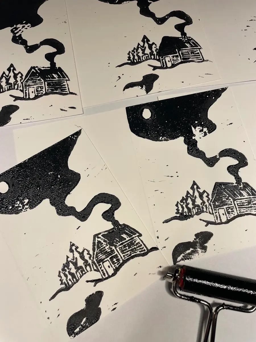 Workshop 'Lino & lichtjes' - Making Christmas cards