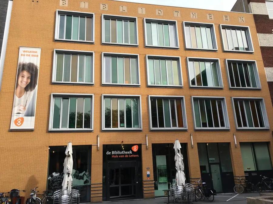 A view of the central library space at Bibliotheek De Mariënburg on Mariënburg in Nijmegen.