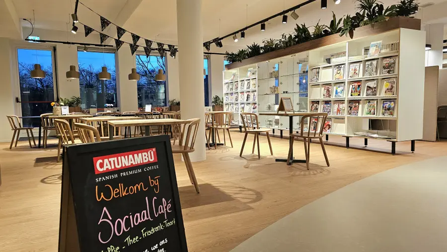 The Sociaal Café at Bibliotheek Velserbroek, a branch meeting space.