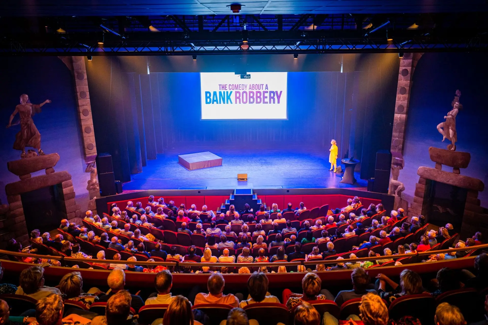 The hall at Theater De Storm during a season opening, set up for a live event.