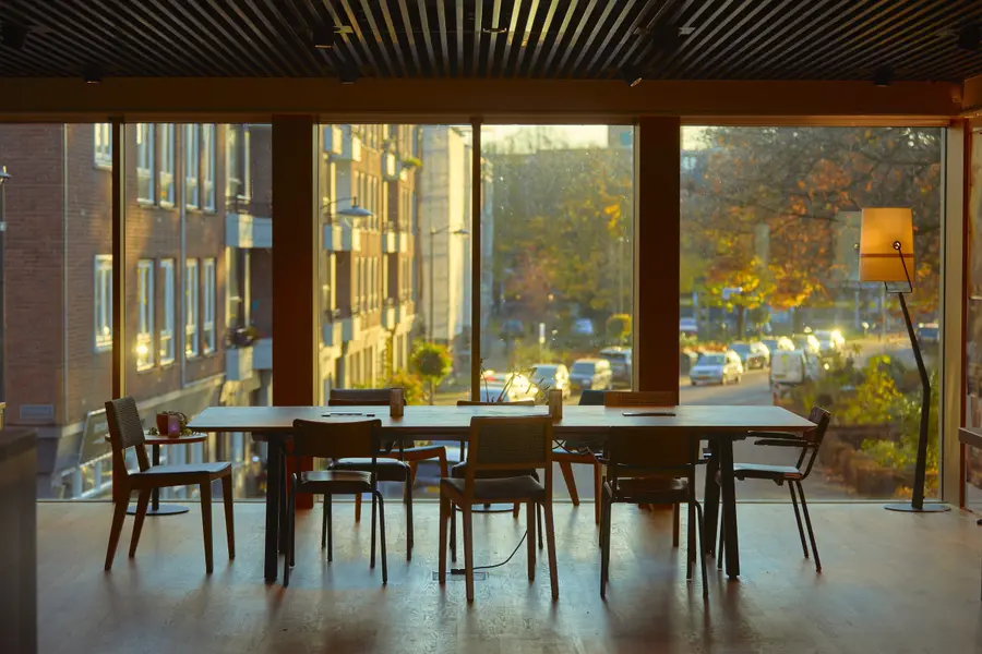 The foyer of Focus Filmtheater Arnhem, with space for drinks before or after a film