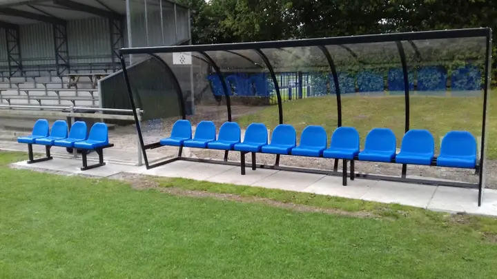 The new dugouts along the renovated A-field at Sportpark De Swadde.