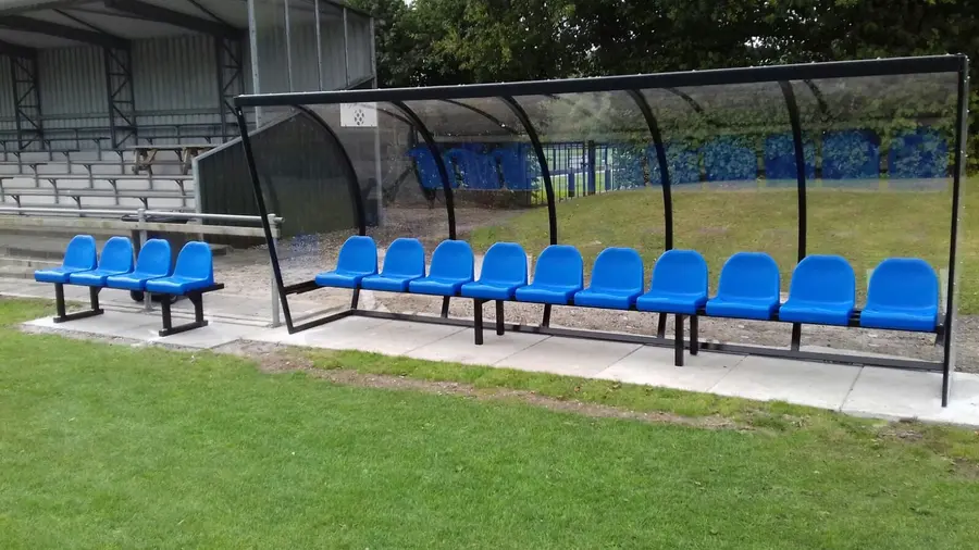 The new dugouts along the renovated A-field at Sportpark De Swadde.