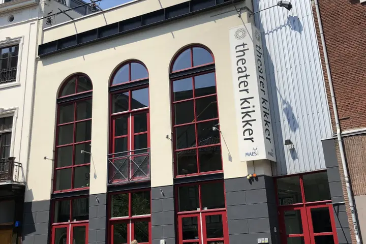 The exterior of Theater Kikker at Ganzenmarkt 14 in Utrecht, photographed from the street.