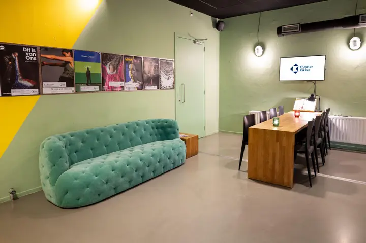 The foyer of Theater Kikker in Utrecht, photographed for the theatre's café page after the 2023 renovation.