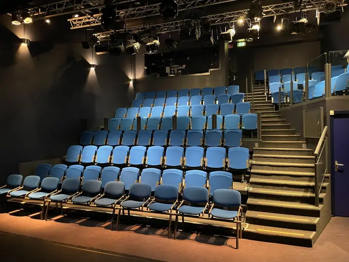 The theatre hall of the Veur Theater in Leidschendam, with its tribune seating.